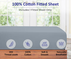 ROYALE LINENS 300 Thread Count 100% Long Staple Combed Cotton Fitted Sheet - Super Soft Deep Pocket Sheet - Cool Blue Queen Fitted Sheet - Queen Fitted Sheet Only - Elastic Sheet (Queen, Cool Blue)