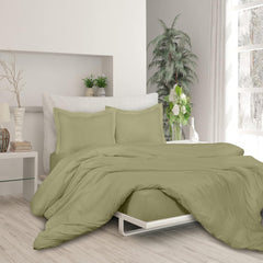 ROYALE Sage Green Duvet Cover Queen Size - Washed Duvet Cover Set 3 Piece Double Brushed Duvet Covers with Button Closure - 1 Duvet Cover 90x90 inch and 2 Pillow Shams - Comforter Cover