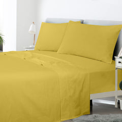 ROYALE LINENS 300 Thread Count 100% Long Staple Combed Cotton Sheet Set - 4 Piece Queen Bed Sheet 1 Fitted Sheet, 1 Flat Sheet, 2 Pillow Case -Breathable Cool & Crisp Percale Sheet Set (Queen, Yellow)