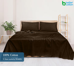 400 Thread Count 100% American Grown Cotton Flat Sheet - Cooling Sheets - Queen Sheets - Luxury Sateen Weave - Queen Flat Sheet Sold Separately - Chocolate Flat Sheet Only (Queen, Hazel Nut)