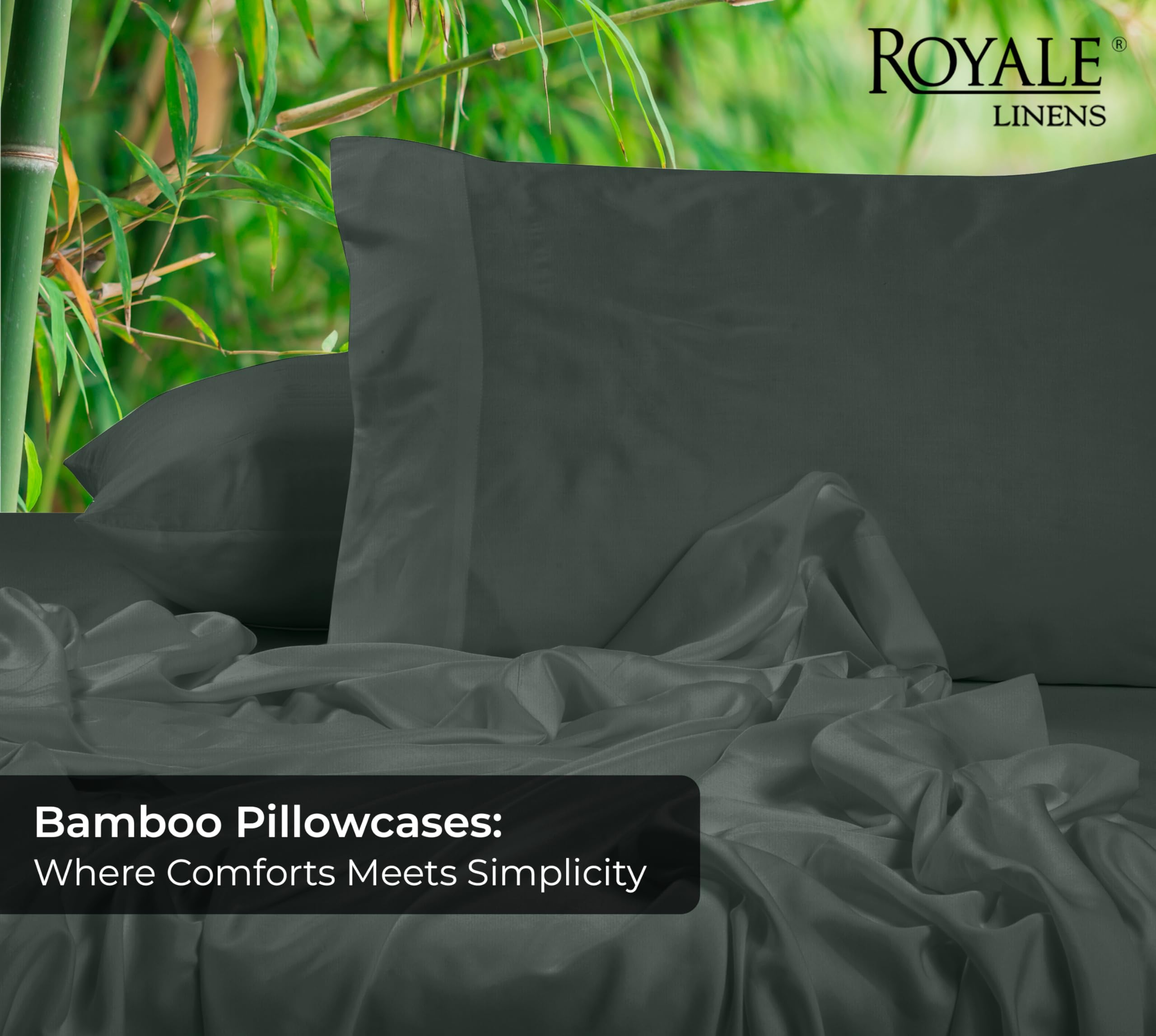 Royale Linens Cooling Pillow Cases Set of 2-100% Rayon Derived from Bamboo Cooling Pillowcase for Hot Sleepers - Soft & Silky Pillow Covers with Envelope Closure (Grey)