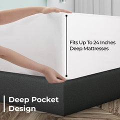 Royale Linens Extra Deep Pocket Queen Fitted Sheet Only - Soft White Queen Size Fitted Sheet Deep Pocket - Fits 18 inch to 24 inch Thick Mattress - Fitted Sheet Only - Elastic Sheet (Queen, White)