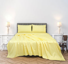 ROYALE LINENS 300 Thread Count 100% Long Staple Combed Cotton Stripe Sheet Set - 4 Piece Full Bed - 1 Fitted Sheet, 1 Flat Sheet, 2 Pillow Case - Cool & Crisp Sheet Set (Full, Stripe Yellow)