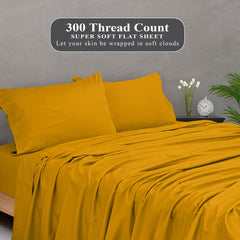 ROYALE LINENS 300 Thread Count 100% Long Staple Combed Cotton Flat Sheet - Super Soft - Top Sheet - Queen Flat Sheet Sold Separately - Breathable, Cool & Crisp Percale Flat Sheet Only (Queen, Yellow)