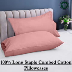 ROYALE LINENS 300 Thread Count 100% Long Staple Combed Cotton Pillowcases Set of 2 - Ultra Soft - Queen Bed Pillow Cover - 20"x30" - Breathable, Cool & Crisp Percale Pink Pillow Cases (Queen, Pink)