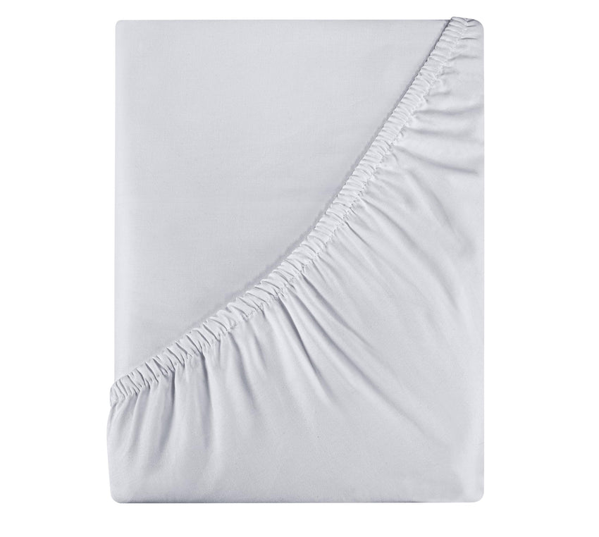 Royale Linens 400 Thread Count 100% American Grown Cotton Fitted Sheet Queen Size - All Around Elastic Fitted Sheet - Luxury Sateen Weave - Snug Fit Bottom Sheet Fit Up to 16" (Queen,Spanish Silver)