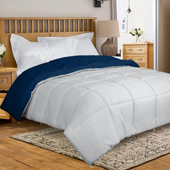 ROYALE Queen Comforter - All Season Down Alternative Bedding Comforter - Lightweight Quilted Comforter with Corner Tabs - Soft Luxury Hotel Comforter - Box Stitched Duvet Insert (Queen, Navy & Silver)