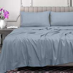 Royale Linen 300 Thread Count 100% Long Staple Combed Cotton Flat Sheet - Super Soft - Top Sheet - Queen Flat Sheet Sold Separately - Breathable Cool & Crisp Percale Flat Sheet Only (Queen, Lake Blue)