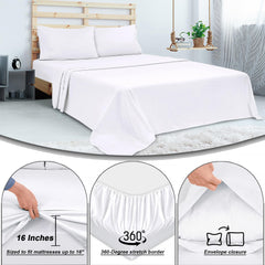 ROYALE LINENS 300 Thread Count 100% Long Staple Combed Cotton Sheet Set - 4 Piece Bed Sheet 1 Fitted Sheet, 1 Flat Sheet, 2 Pillow case - Breathable, Cool & Crisp Percale Sheet Set (Queen, White)