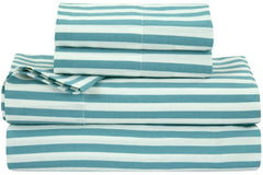 Royale Linens 300 Thread Count 100% Long Staple Combed Cotton Striped Sheet Set - 4 Piece Queen Bed Sheet - 1 Fitted Sheet, 1 Flat Sheet, 2 Pillowcase -Cool & Crisp Sheet Set (Queen, Stripe Lake Blue)