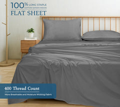 400 Thread Count 100% American Grown Cotton Flat Sheet - Cooling Sheets - Queen Sheets - Luxury Sateen Weave - Queen Flat Sheet Sold Separately - Grey Flat Sheet Only (Queen, Spanish Slate)