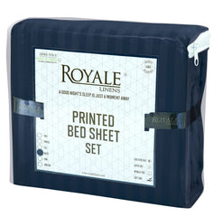 ROYALE LINENS Striped Bed Sheet Set - Microfiber 1800 Bedding - 1 Fitted Sheet, 1 Flat Sheet, 2 Pillow case - Wrinkle & Fade Resistant - 4 Piece Damask Stripe Queen Bed Sheet Set (Stripe Navy, Queen)