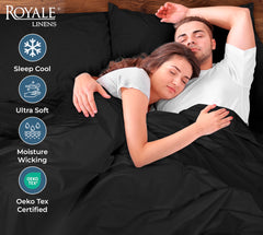 ROYALE LINENS 200 Thread Count 100% Long Staple Combed Cotton Pillowcases Set Of 2 - Ultra Soft - Queen Bed Pillow Cover - 20"x30" - Breathable, Cool & Crisp Percale White Pillow Cases (Queen, Black)
