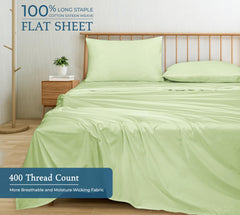 400 Thread Count 100% American Grown Cotton Flat Sheet - Cooling Sheets - Queen Sheets - Luxury Sateen Weave - Queen Flat Sheet Sold Separately - Soft Green Flat Sheet Only (Queen, Florentine Sage)