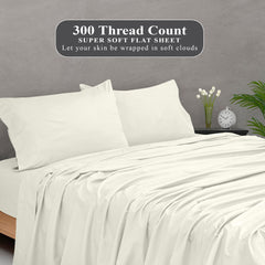 Royale Linens 300 Thread Count 100% Long Staple Combed Cotton Flat Sheet - Super Soft - Top Sheet - Breathable, Cool & Crisp Percale Flat Sheet Only