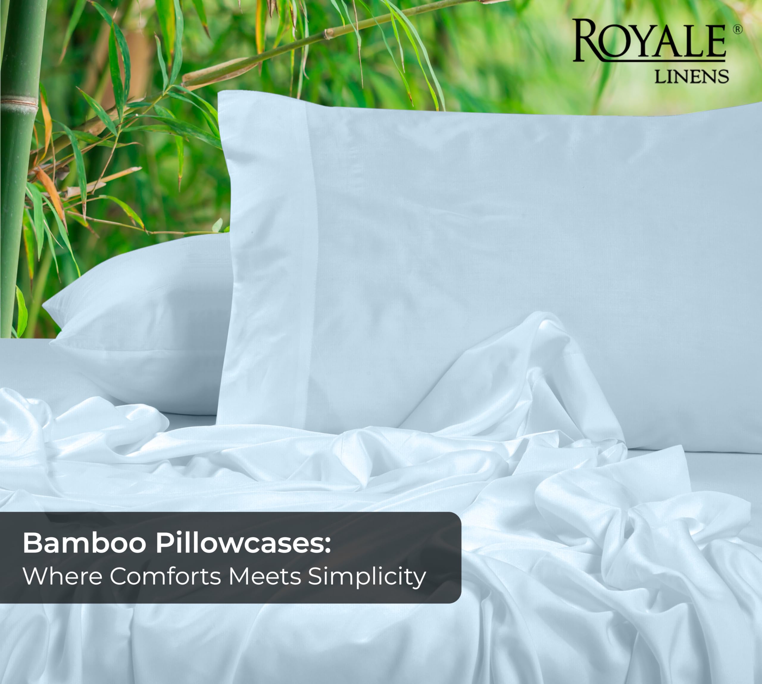 Royale Linens Cooling Pillow Cases Set of 2-100% Rayon Derived from Bamboo Cooling Pillowcase for Hot Sleepers - Soft & Silky Pillow Covers with Envelope Closure (Lake Blue)