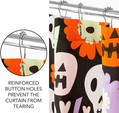 ROYALE LINEN Halloween Printed Shower Curtain 72 X 72 Inches - with Reinforced Button Holes - Spooky and Scary Design - Machine Washable & Water Resistant Shower Curtains (72" X 72" Skulls & Pumpkins)