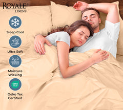 ROYALE LINENS 200 Thread Count 100% Long Staple Combed Cotton Pillowcases Set Of 2 - Ultra Soft - Queen Bed Pillow Cover - 20"x30" - Breathable, Cool & Crisp Percale White Pillow Cases ( Sand)
