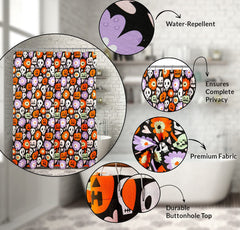 ROYALE LINEN Halloween Printed Shower Curtain 72 X 72 Inches - with Reinforced Button Holes - Spooky and Scary Design - Machine Washable & Water Resistant Shower Curtains (72" X 72" Skulls & Pumpkins)