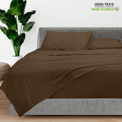 ROYALE LINENS - 4 Piece Queen Bed Sheet - Soft Brushed Microfiber 1800 Bedding Set - 1 Fitted Sheet, 1 Flat Sheet, 2 Pillowcase -Wrinkle & Fade Resistant Luxury Sheet Set (Chocolate Brown, Queen)