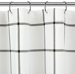 ROYALE LINENS Pack of 1 Double Brushed MICROFIBER 1800 Thread Printed Shower Curtain for Bathroom 72X72 INCHES with Reinforced Button Holes for Home Hotel Machine Washable (Standard, Check White)