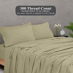 Royale Linen 300 Thread Count 100% Long Staple Combed Cotton Flat Sheet - Super Soft - Top Sheet - Queen Flat Sheet Sold Separately - Breathable, Cool & Crisp Percale Flat Sheet Only (Queen,SageGreen)