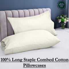 ROYALE LINENS 300 thread Count 100% Long Staple Combed Cotton Pillowcases Set Of 2 - Ultra Soft - Queen Bed Pillow Cover - 20"x30" - Breathable, Cool & Crisp Percale White Pillow Cases