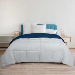 ROYALE Queen Comforter - All Season Down Alternative Bedding Comforter - Lightweight Quilted Comforter with Corner Tabs - Soft Luxury Hotel Comforter - Box Stitched Duvet Insert (Queen, Navy & Silver)