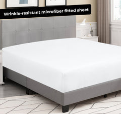 Royale Linens Fitted Sheet - Brushed Hotel Quality 1800 Ultra-Soft Wrinkle & Fade Resistant - Bottom Sheet - Deep Pocket Stretches Up to 16" - Fitted Sheet Only - Elastic Sheet (White)