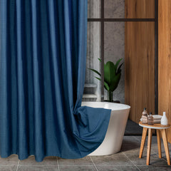 ROYALE LINENS Printed Shower Curtain 72 X 72 Inches - with Reinforced Button Holes - Machine Washable & Water Resistant Shower Curtains (Standard - Woven Stripe Blue)