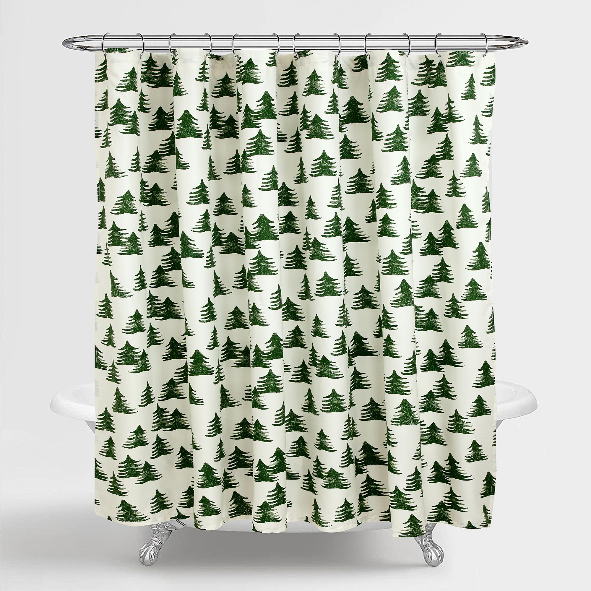 ROYALE LINENS Christmas Printed Shower Curtain 72 X 72 Inches - with Reinforced Button Holes - Christmas Design - Machine Washable & Water Resistant Shower Curtains (72" X 72" Trees White)