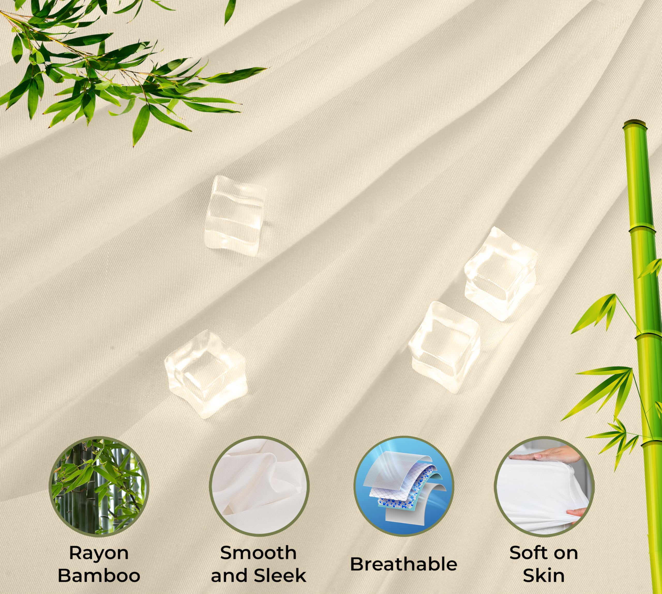 Royale Linens Rayon Derived Bamboo Viscose Fitted Sheet Only - Cooling Fitted Sheets for Bed - Deep Pocket Up to 16" - Organic Viscose Derived from Bamboo - Breathable Bottom Sheet (Sand)