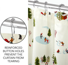 ROYALE LINENS Christmas Printed Shower Curtain 72 X 72 Inches - with Reinforced Button Holes - Christmas Design - Machine Washable & Water Resistant Shower Curtains (72" X 72" Winter White)