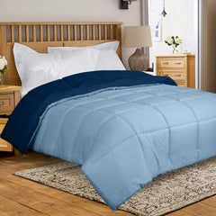 ROYALE Queen Comforter - All Season Down Alternative Bedding Comforter - Lightweight Quilted Comforter with Corner Tabs - Luxury Hotel Comforter - Box Stitched Duvet Insert (Queen, Navy & Lake Blue)