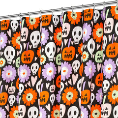 ROYALE LINEN Halloween Printed Shower Curtain 72 X 72 Inches - with Reinforced Button Holes - Spooky and Scary Design - Machine Washable & Water Resistant Shower Curtains (72" X 72" Skulls & Pumpkins)