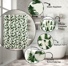 ROYALE LINENS Christmas Printed Shower Curtain 72 X 72 Inches - with Reinforced Button Holes - Christmas Design - Machine Washable & Water Resistant Shower Curtains (72" X 72" Trees White)