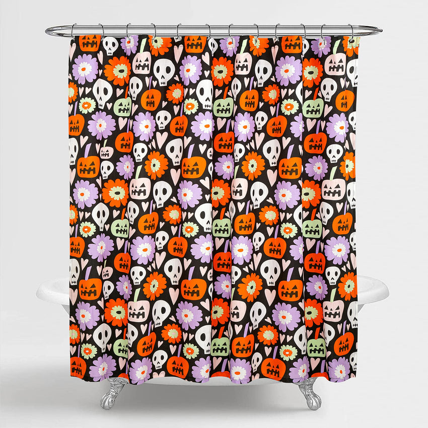 ROYALE LINEN Halloween Printed Shower Curtain 72 X 72 Inches - with Reinforced Button Holes - Spooky and Scary Design - Machine Washable & Water Resistant Shower Curtains (72" X 72" Skulls & Pumpkins)