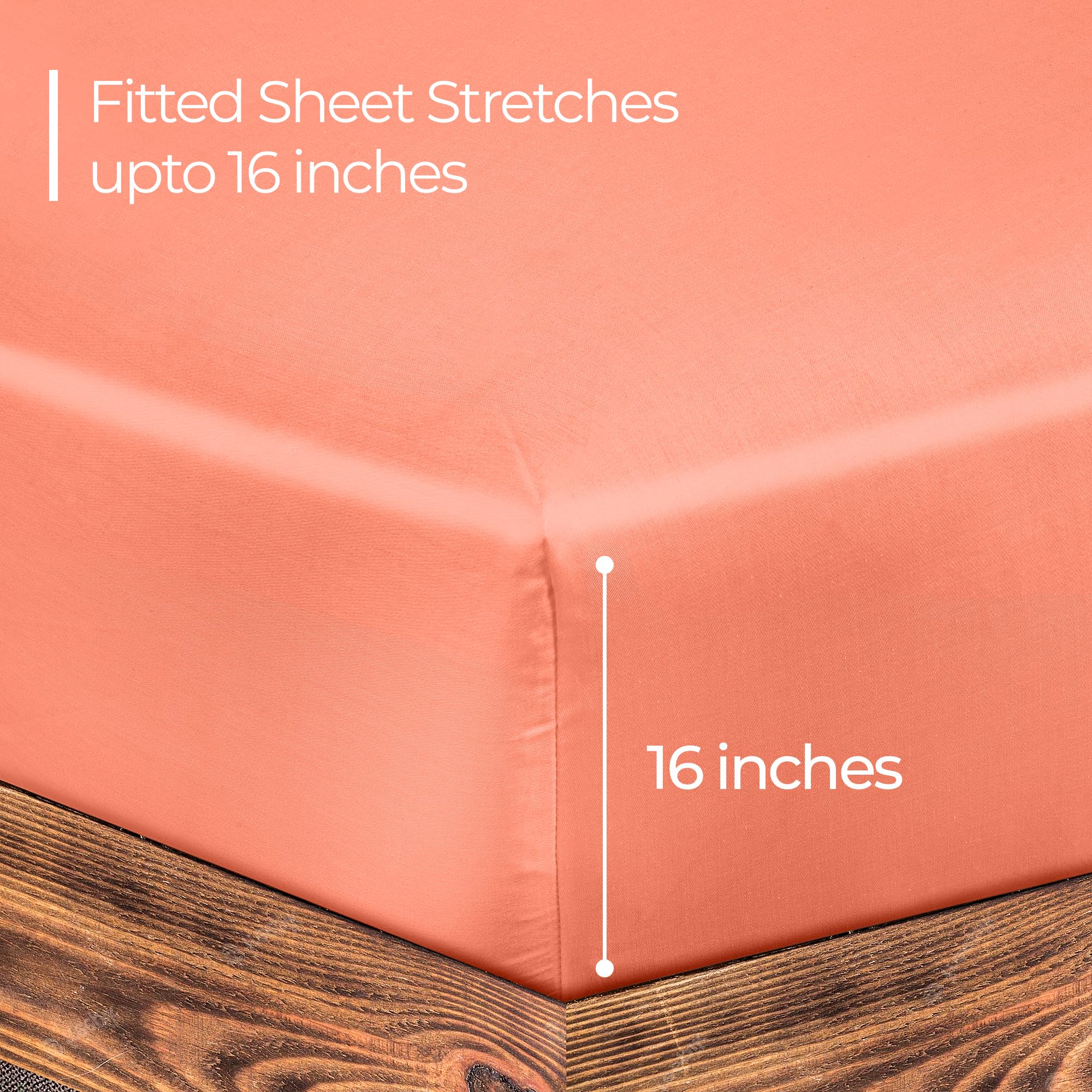 Royale Linens Fitted Sheet - Brushed Hotel Quality 1800 Ultra-Soft Wrinkle & Fade Resistant - Bottom Sheet - Deep Pocket Stretches Up to 16" - Fitted Sheet Only - Elastic Sheet (Coral)