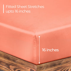 Royale Linens Fitted Sheet Queen - Brushed Hotel Quality 1800 Ultra-Soft Wrinkle & Fade Resistant - Bottom Sheet - Deep Pocket Stretches Up to 16" - Fitted Sheet Only - Elastic Sheet (Queen, Coral)