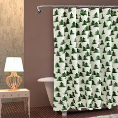 ROYALE LINENS Christmas Printed Shower Curtain 72 X 72 Inches - with Reinforced Button Holes - Christmas Design - Machine Washable & Water Resistant Shower Curtains (72" X 72" Trees White)