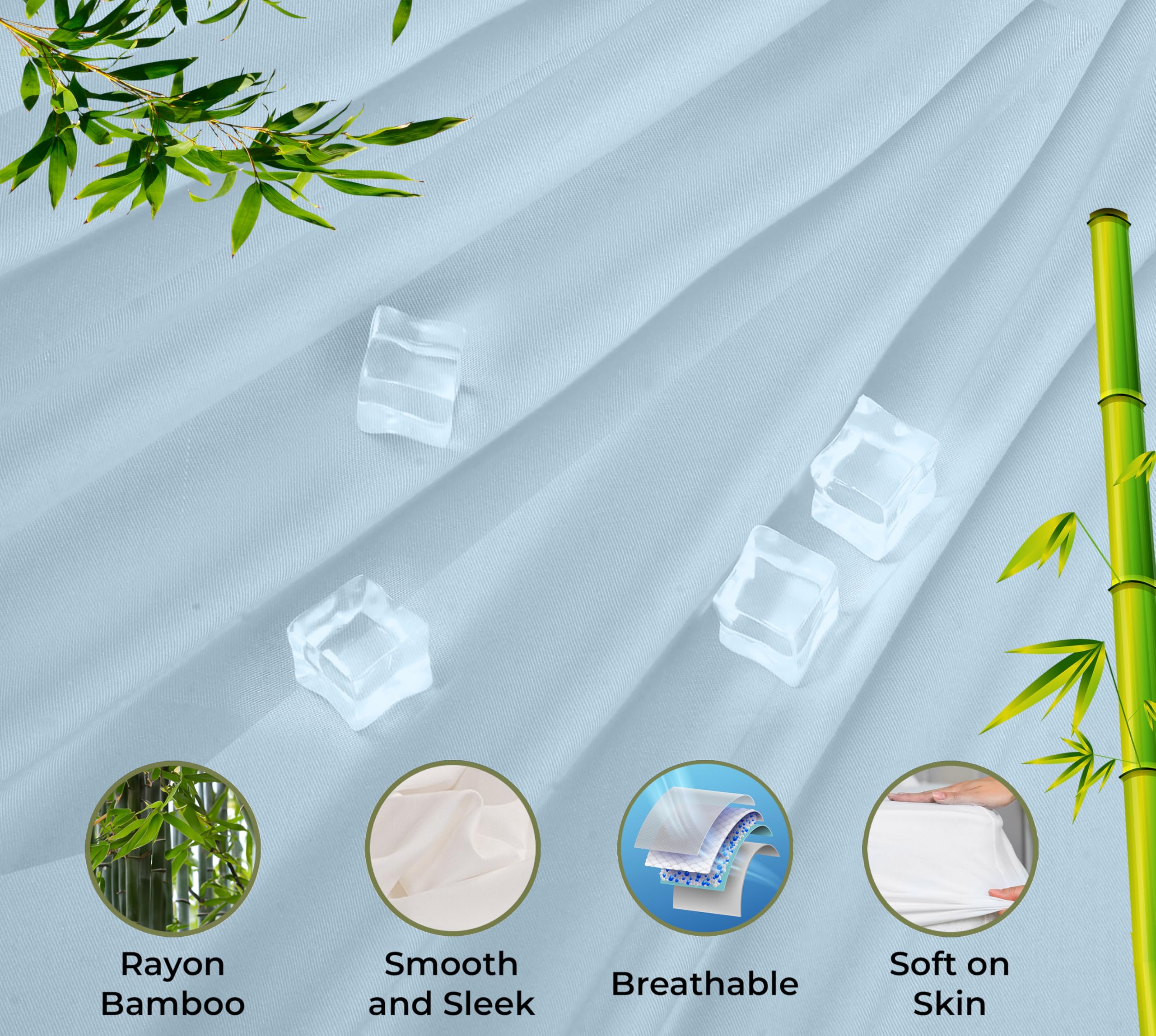 Royale Linens Rayon Derived Bamboo Viscose Fitted Sheet Only - Cooling Fitted Sheets for Bed - Deep Pocket Up to 16" - Organic Viscose Derived from Bamboo - Breathable Bottom Sheet (Lake Blue)