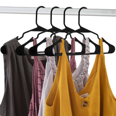 ROYALE 20 Pack Black Plastic Hangers for Clothes - Heavy Duty Plastic Clothes Hanger Ideal for Everyday Standard Use - Lightweight & Space Saving Notched Plastic Hangers - Slim & Sleek Shoulder Groove