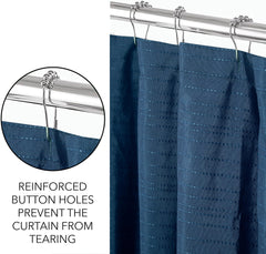 ROYALE LINENS Printed Shower Curtain 72 X 72 Inches - with Reinforced Button Holes - Machine Washable & Water Resistant Shower Curtains (Standard - Woven Stripe Blue)