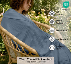 Royale Linens Cotton Waffle Blanket - Breathable And Soft, Lightweight And Cozy Waffle Weave Bed Blanket For All Season