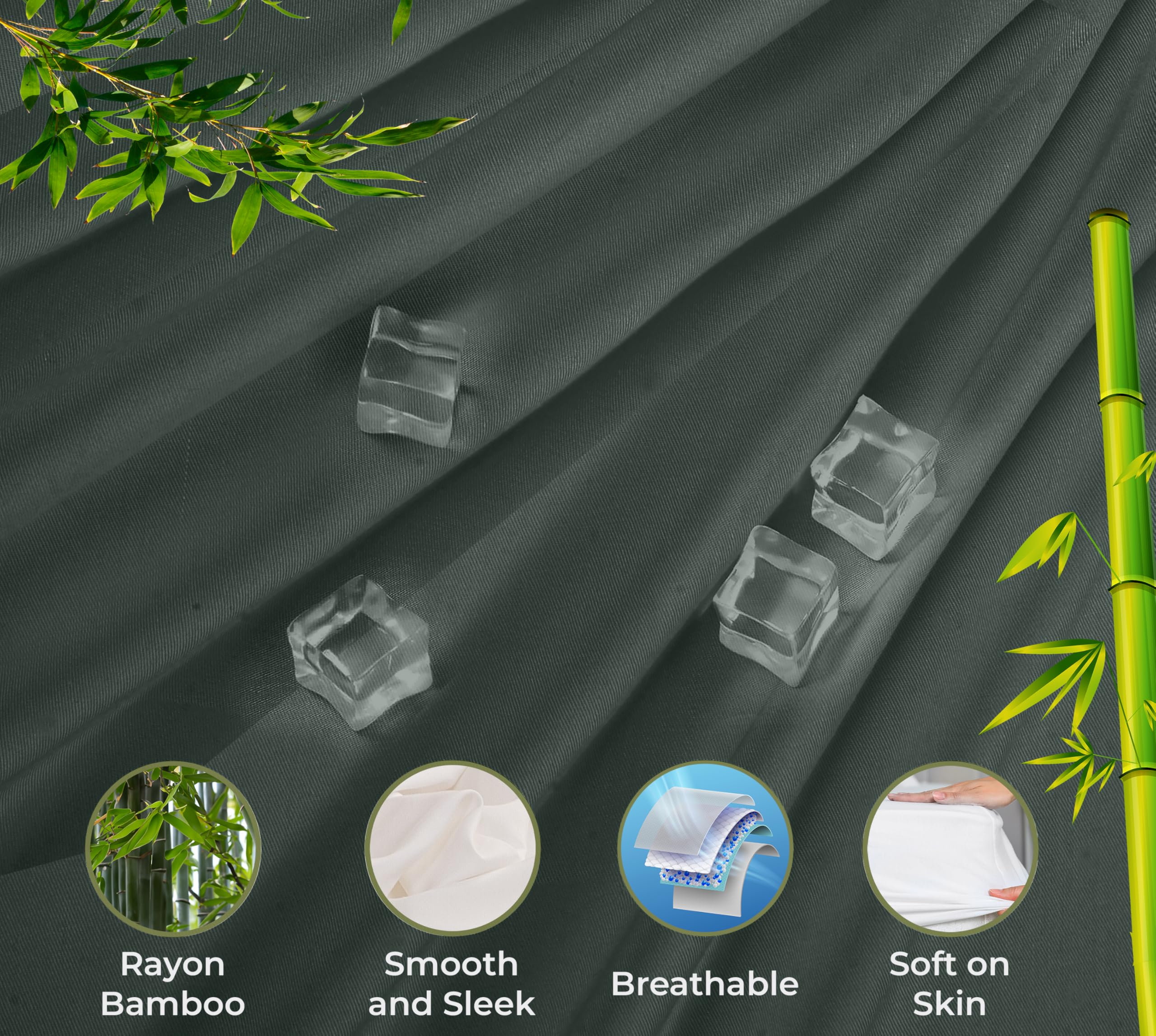 Royale Linens Rayon Derived Bamboo Viscose Fitted Sheet Only - Cooling Fitted Sheets for Bed - Deep Pocket Up to 16" - Organic Viscose Derived from Bamboo - Breathable Bottom Sheet (Grey)