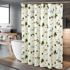 ROYALE LINENS Christmas Printed Shower Curtain 72 X 72 Inches - with Reinforced Button Holes - Christmas Design - Machine Washable & Water Resistant Shower Curtains (72" X 72" Winter White)