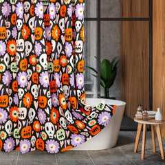 ROYALE LINEN Halloween Printed Shower Curtain 72 X 72 Inches - with Reinforced Button Holes - Spooky and Scary Design - Machine Washable & Water Resistant Shower Curtains (72" X 72" Skulls & Pumpkins)