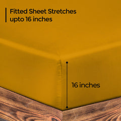 Royale Linens 300 Thread Count 100% Long Staple Combed Cotton Fitted Sheet - Super Soft Deep Pocket Sheet - Yellow Fitted Sheet Queen Size - Queen Fitted Sheet Only - Elastic Sheet (Queen, Yellow)