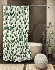 ROYALE LINENS Christmas Printed Shower Curtain 72 X 72 Inches - with Reinforced Button Holes - Christmas Design - Machine Washable & Water Resistant Shower Curtains (72" X 72" Trees White)