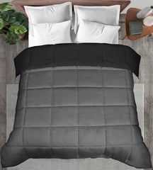 ROYALE Queen Comforter - All Season Down Alternative Bedding Comforter - Lightweight Quilted Comforter with Corner Tabs - Soft Luxury Hotel Comforter - Box Stitched Duvet Insert (Queen, Black & Grey)